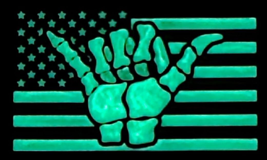 Hang Loose Shaka USA Flag PVC Rubber Patch | 2PC HOOK BACKING 3"x2" GLOW DARK