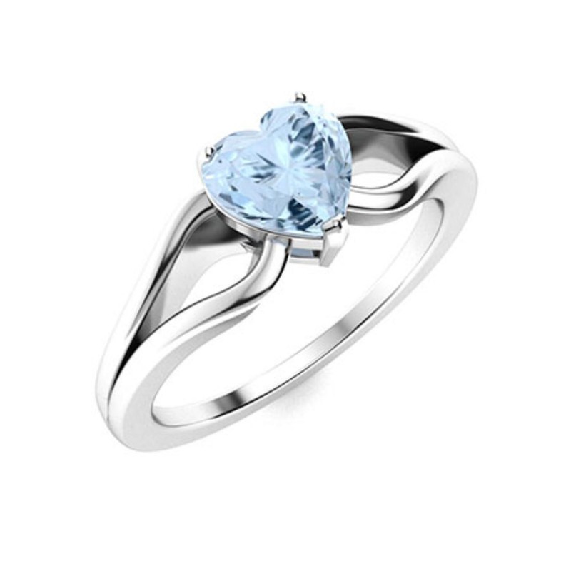 Sterling Silver Aquamarine Gemstone Womens day Solitaire New Ring Jewelry