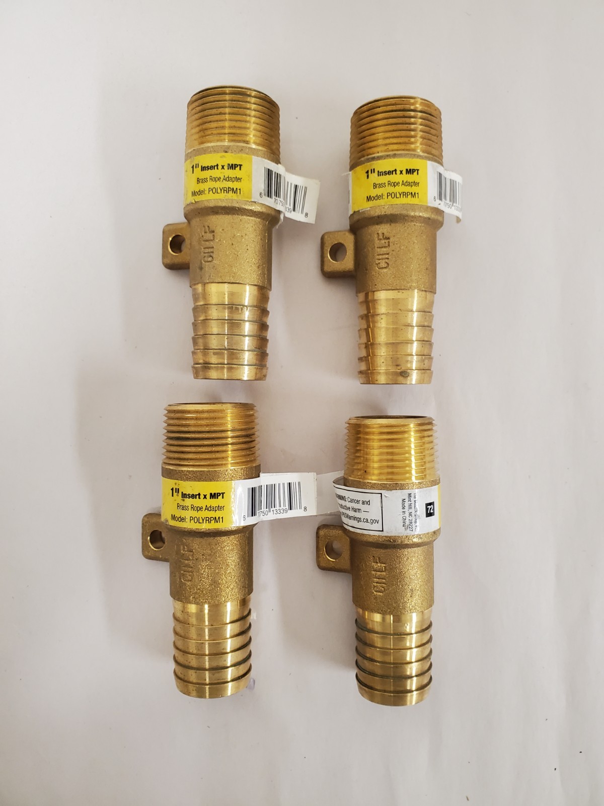 *Lot of 4* Apollo 1 in Barb x 1 in Male Pipe Thread Brass Rope Adapter POLYRPM1