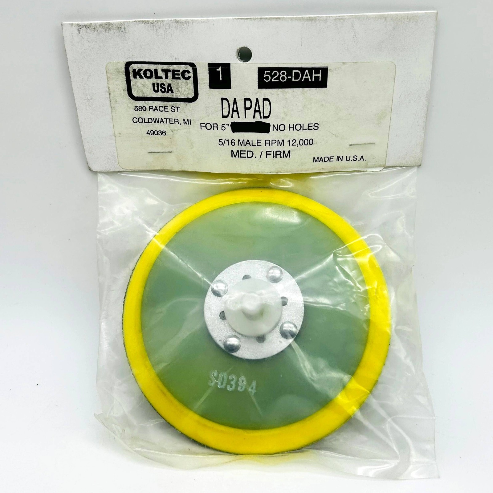 Koltec 528-DAH Backup Pad 5" DA Hook and Loop No Holes 5/16 Male Medium Firm