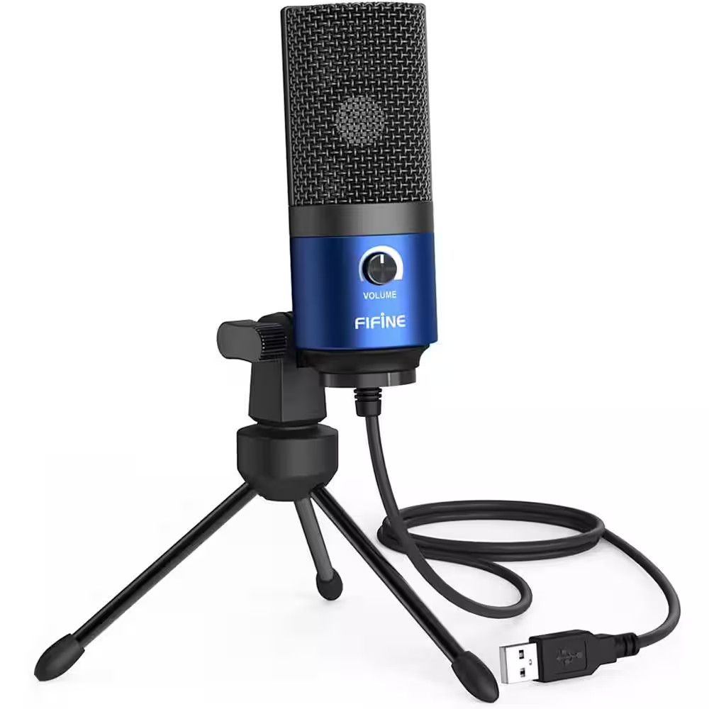 USB Metal Condenser Recording Microphone with Volume Nob, Tripod for MAC or Wind