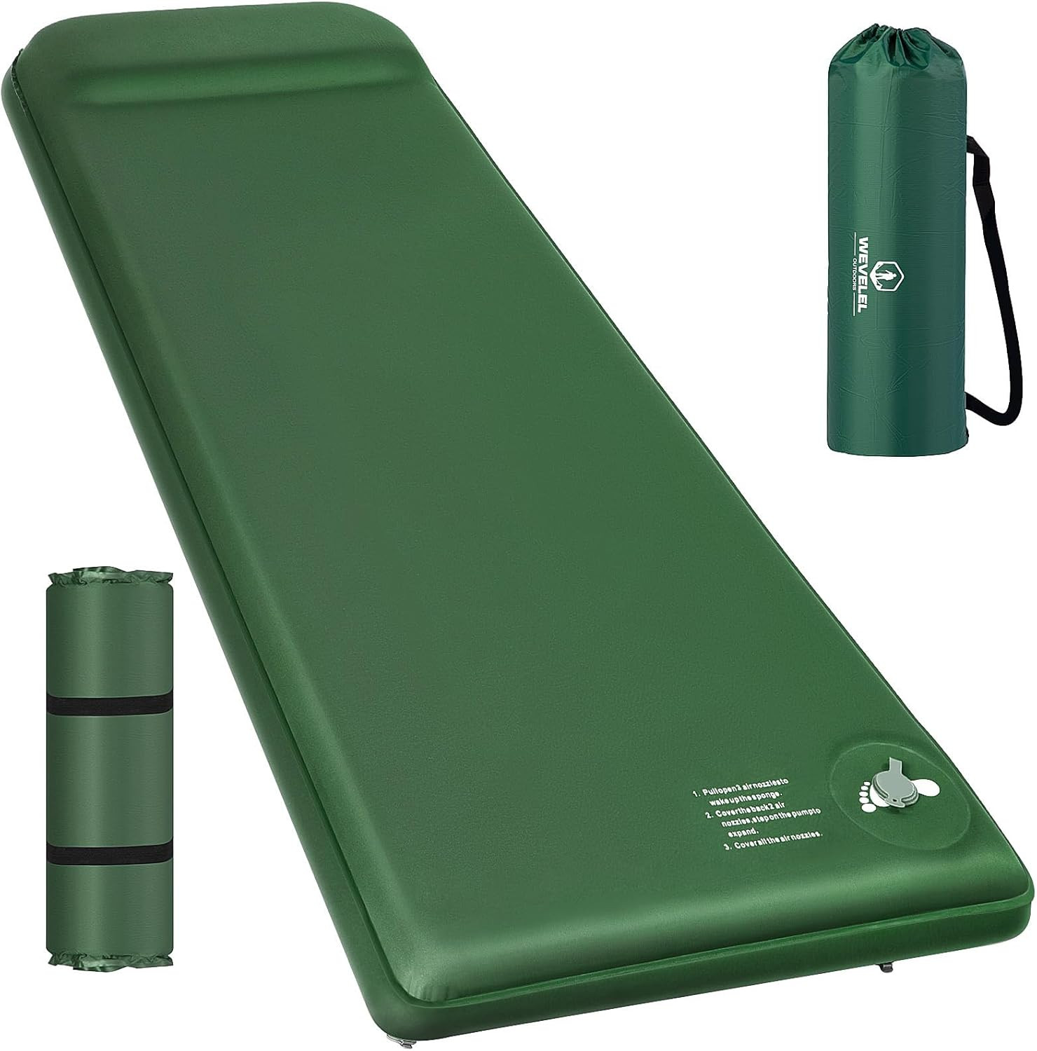 Memory Sleeping Pad, 3.1" Ultra-Thick Foam Sleeping Mats for Camping, Easy Infla