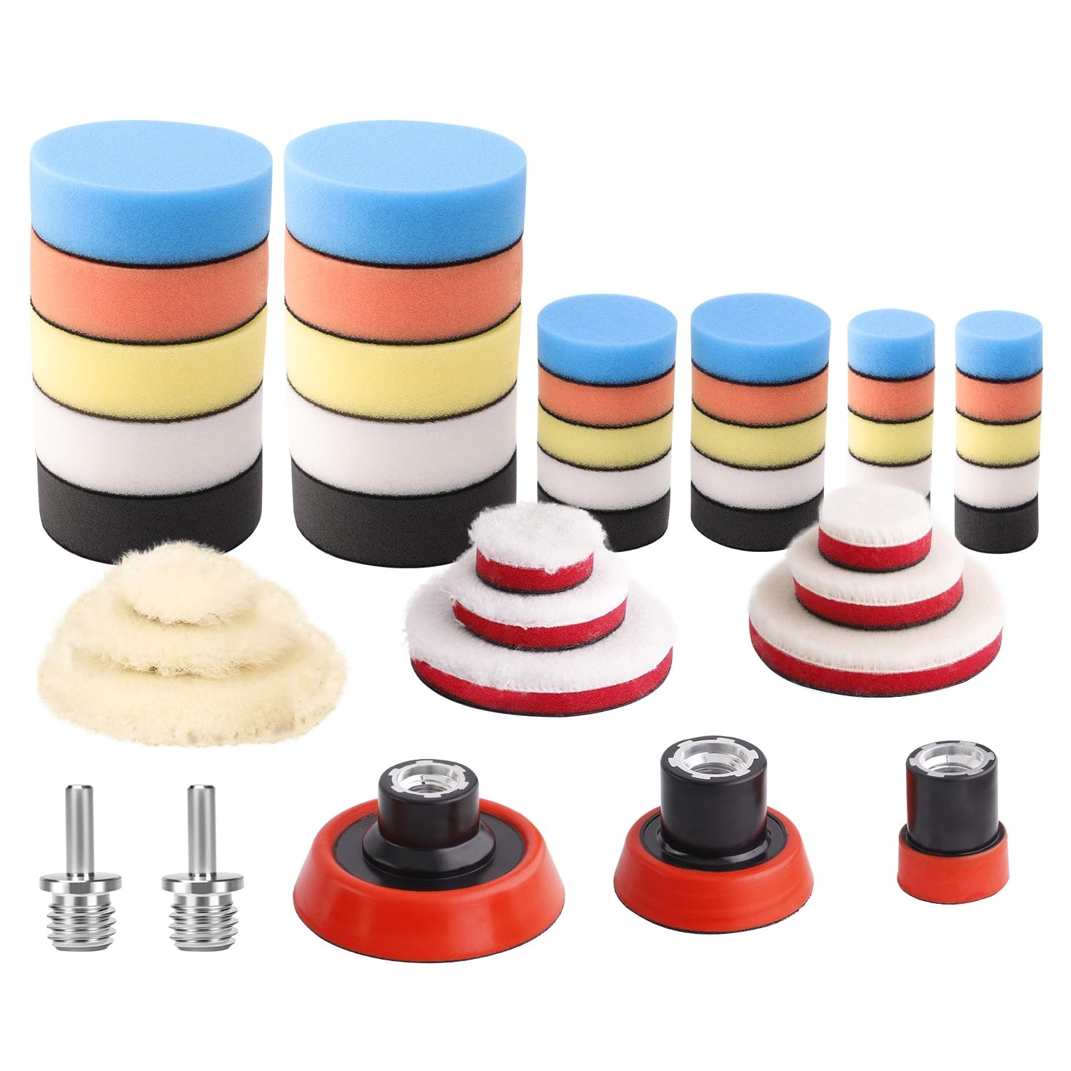 Car Foam Drill Polishing Pad Kit, 44Pcs 1inch 2inch 3inch Detail Polishing Bu...
