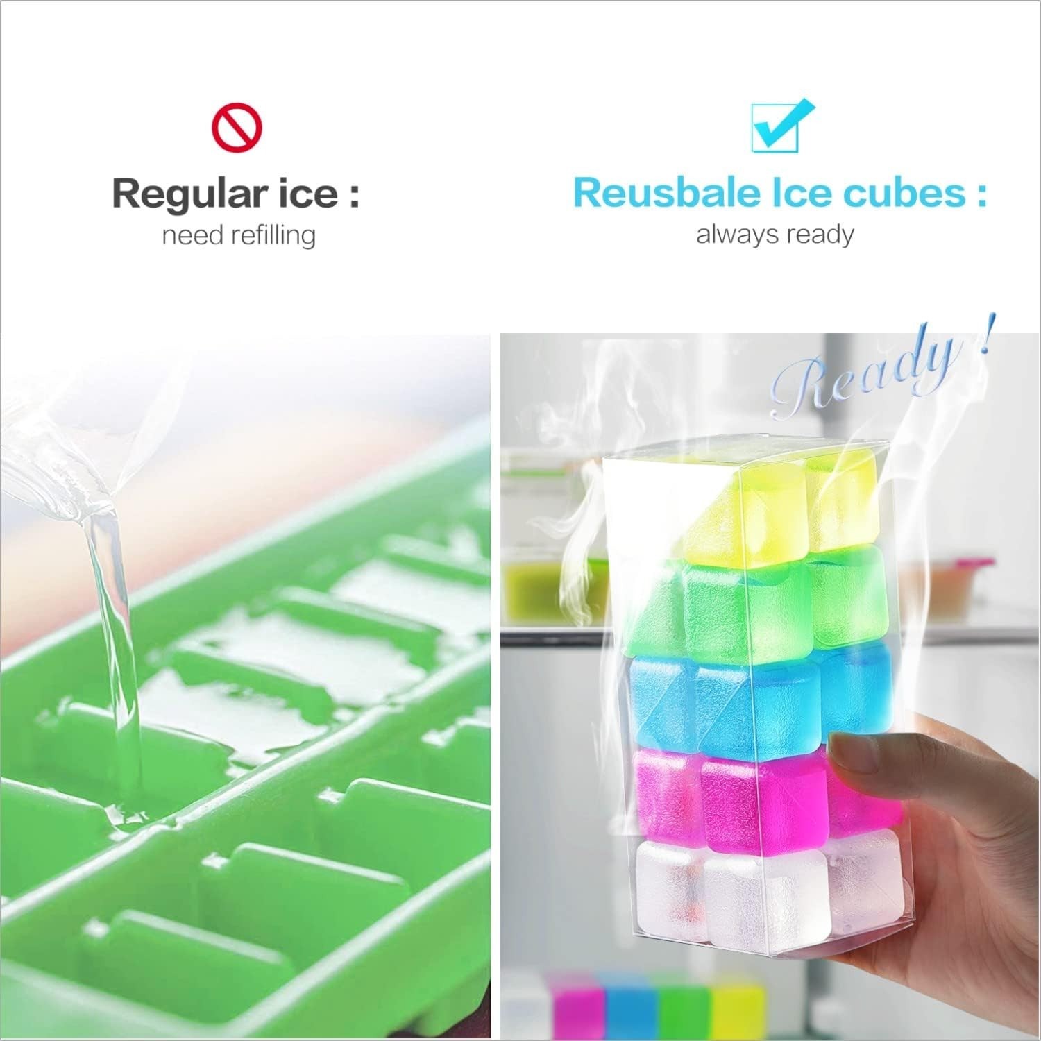 Reusable Ice Cube for Drinks - Multi-Color Plastic Ice Cubes to Keep Drinks C...