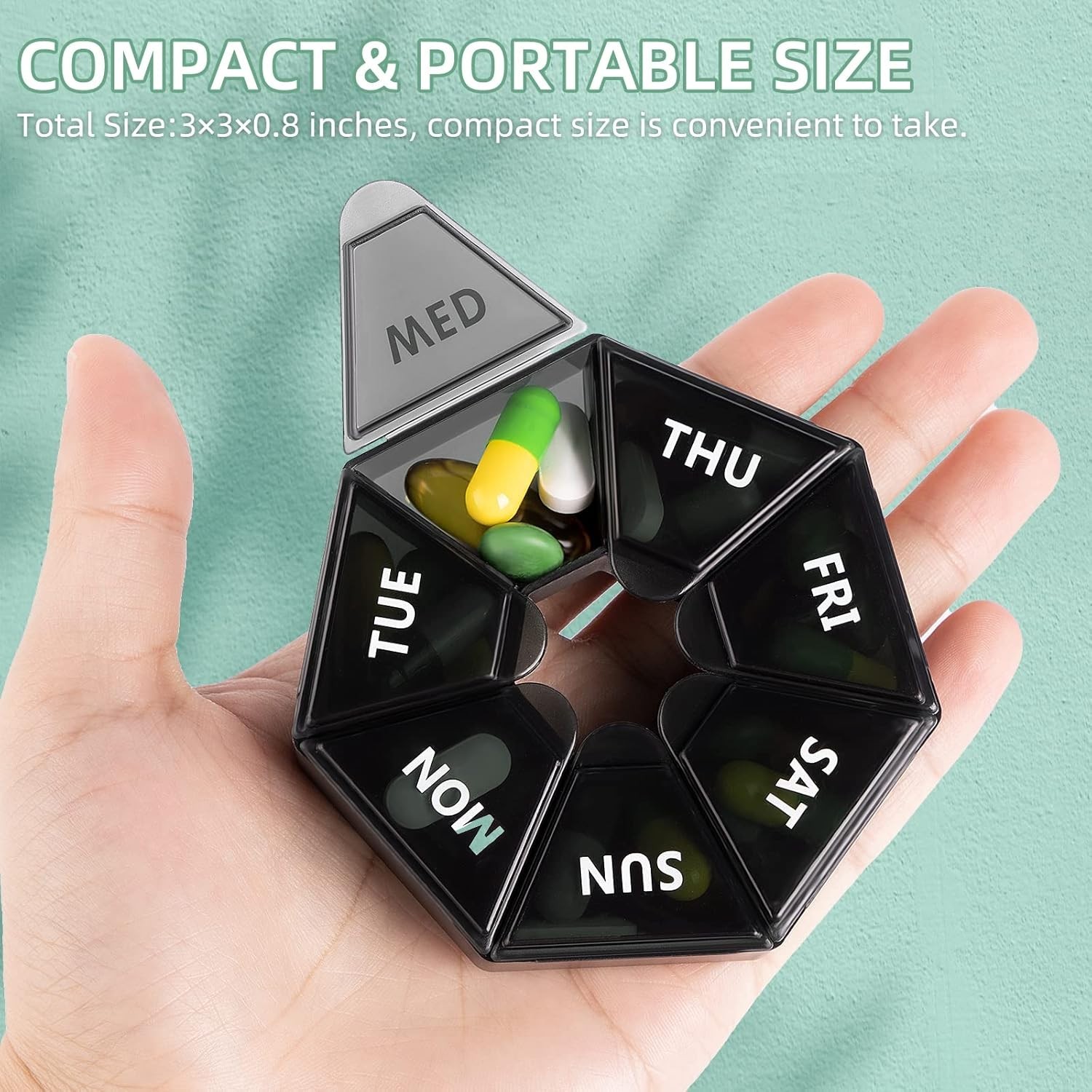 Arthritis-Friendly 2 Pack Pill Organizer with Secure Snap Closure in 6 Colors