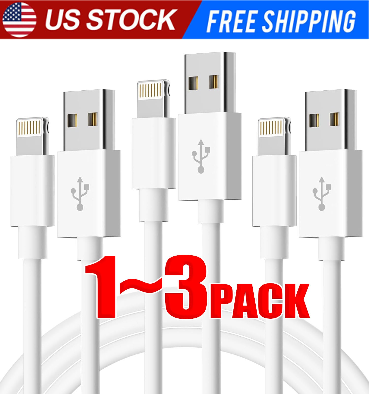 3PACK USB Data Fast Charger Cable Cord For Apple iPhone 5 6 7 8 X 11 12 13 MAX