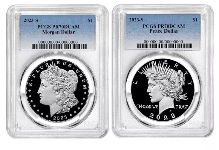 2023-S Proof $1 Morgan and Peace Silver Dollar 2pc Set PCGS PR70DCAM