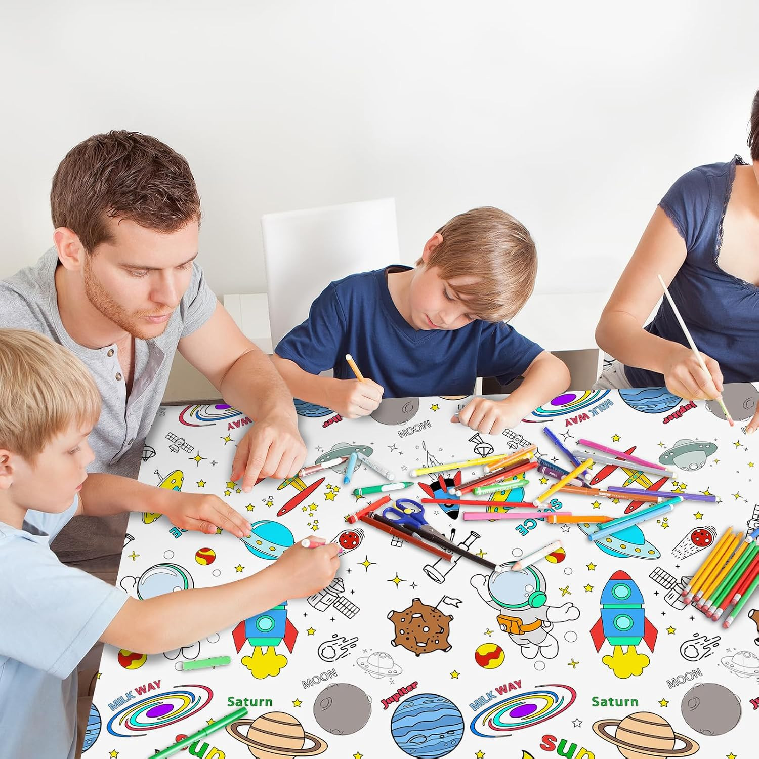Giant Outer Space Coloring Tablecloth for Kids - Solar System Universe Paper Tab