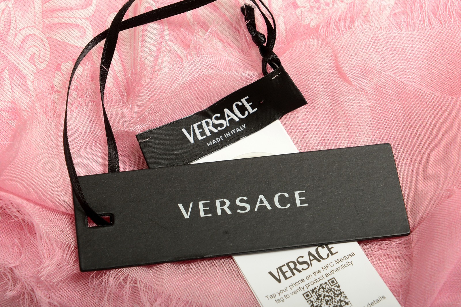Versace Pink & White Heritage Print Shawl Scarf