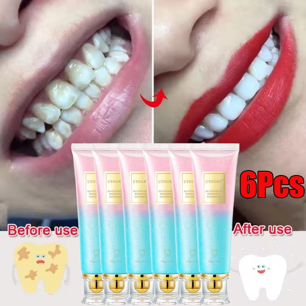 6Pcs UTOGRU Whitening Toothpaste 100g Niacinamide Dazzling Whitening Toothpastes