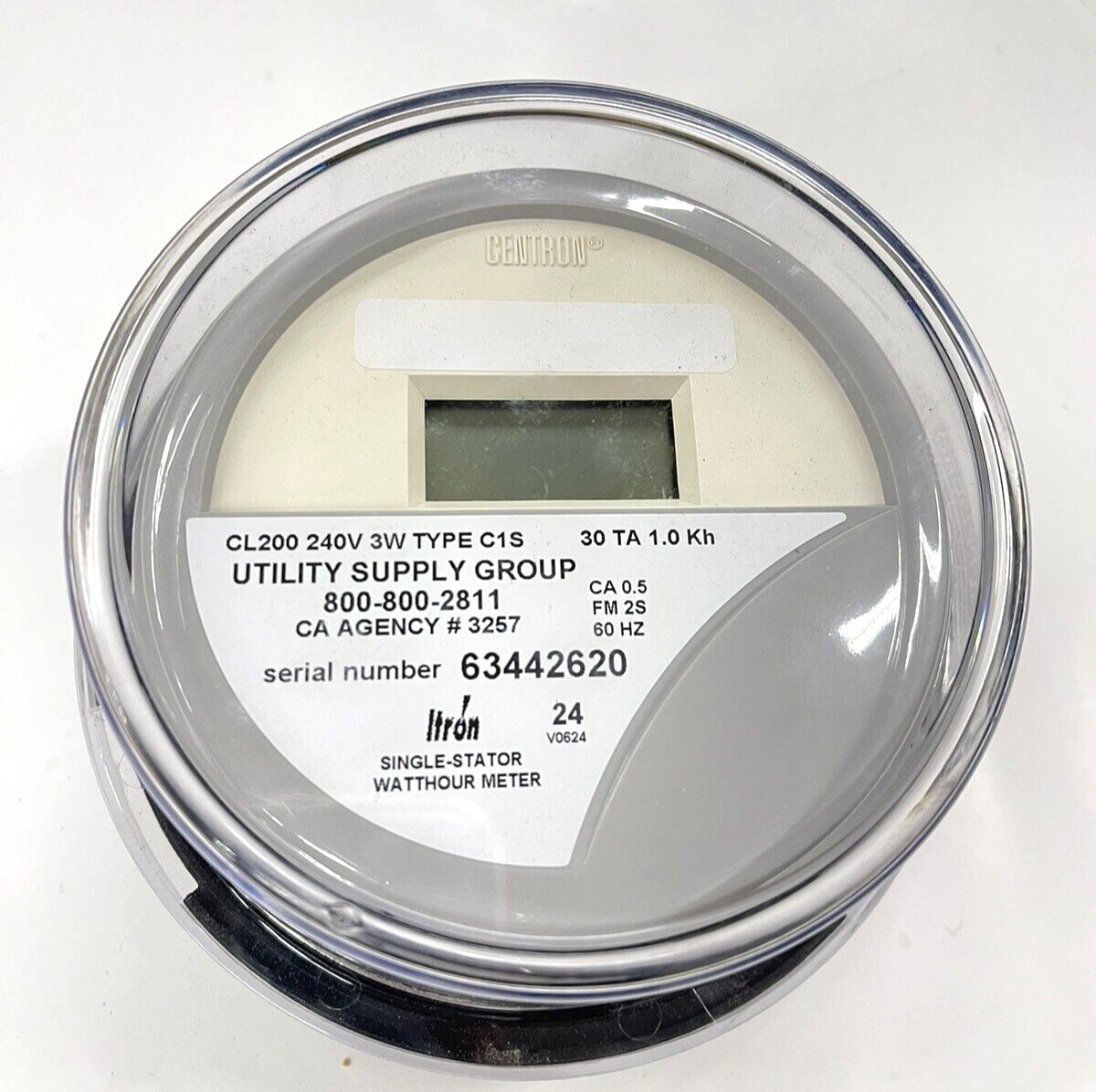 Itron Single-Stator Watthour Meter CL200 240V 3W Type C1S 30TA 1.0Kh NEW