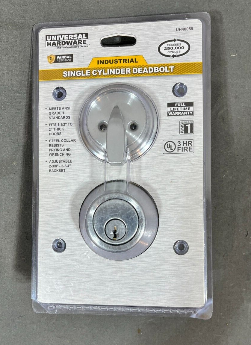 Universal Hardware Commercial 2-3/4"  Single Cylinder Satin Chrome Deadbolt NEW