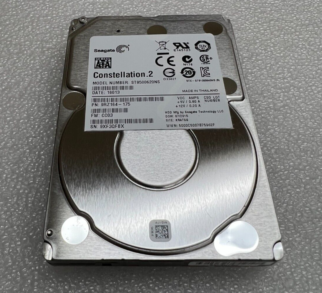 Lot of 2x Seagate ST9500620NS 9RZ164-175 500 GB 2.5" SATA 7.2K Hard Drive