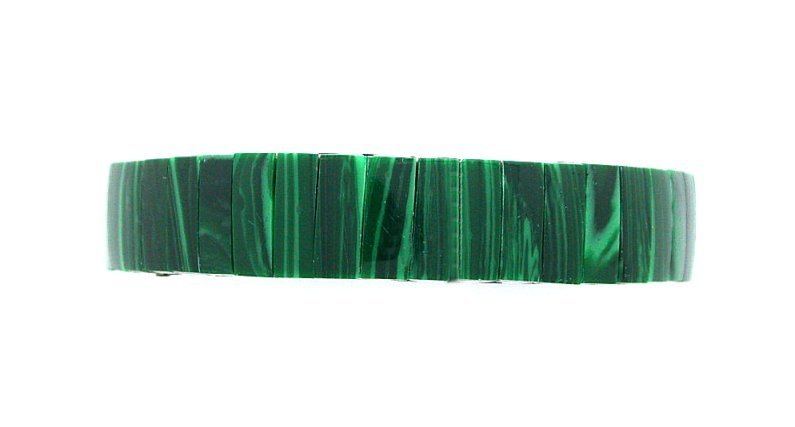 NATURAL MALACHITE CUSTOM MADE GEMSTONE STEEL BAND 7 INCH STRETCH BRACELET SB66