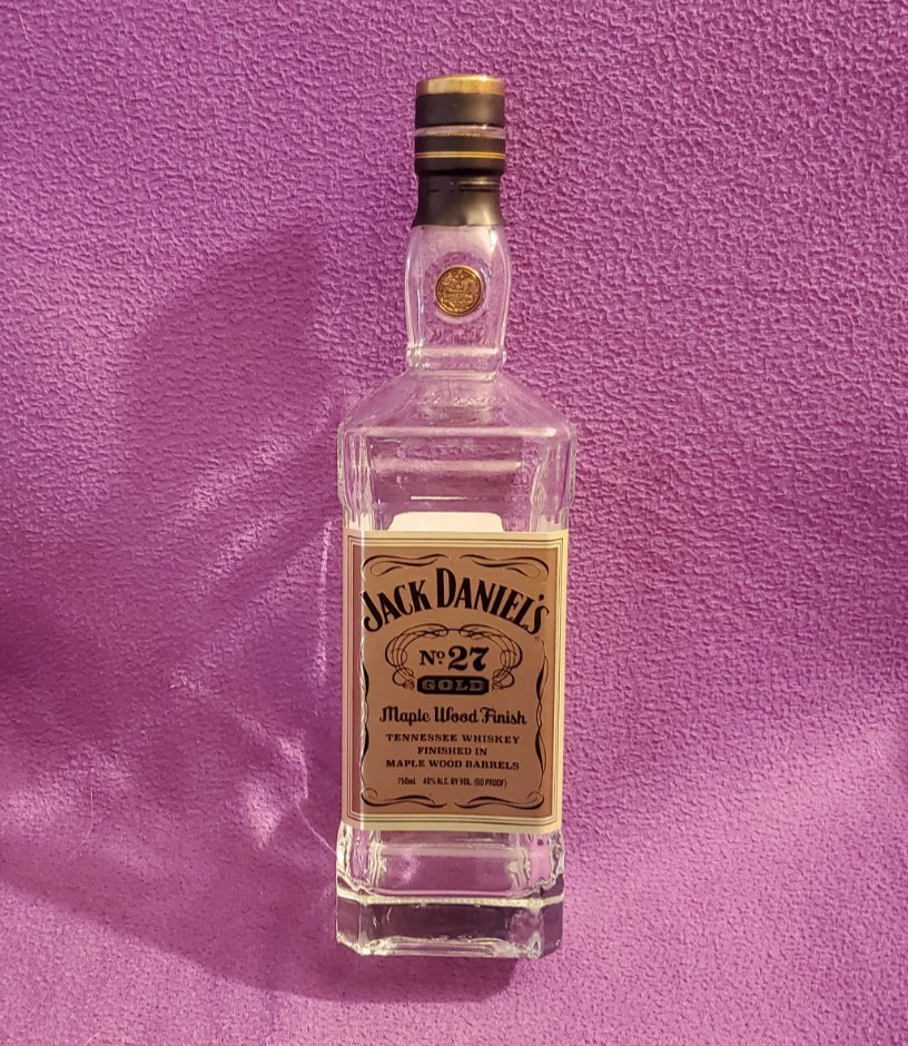 Jack Daniel's No. 27 Gold Maple Wood Tennessee Whiskey Empty Bottle with Cork
