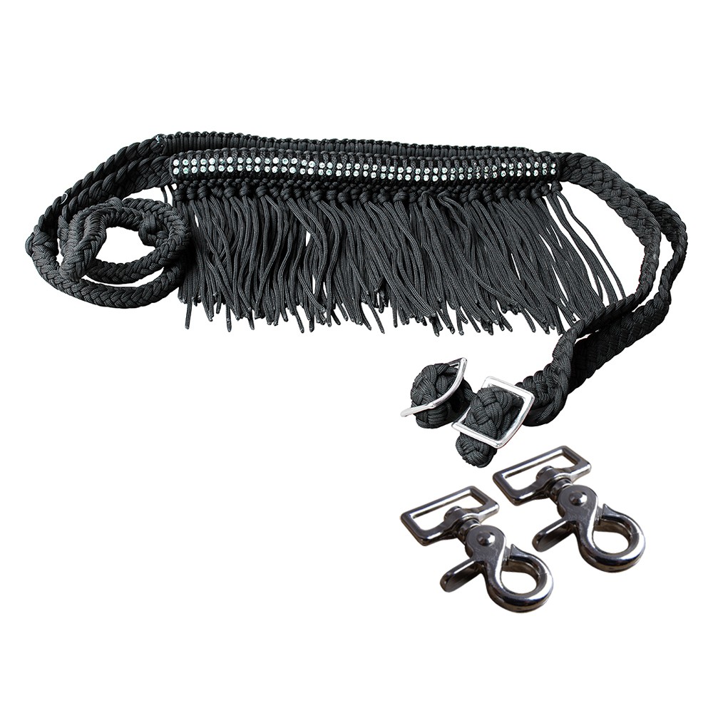 DL 1" X 8Ft Hilason Braided Barrel Horse Racing Reins Knots Fringe Crystal W/