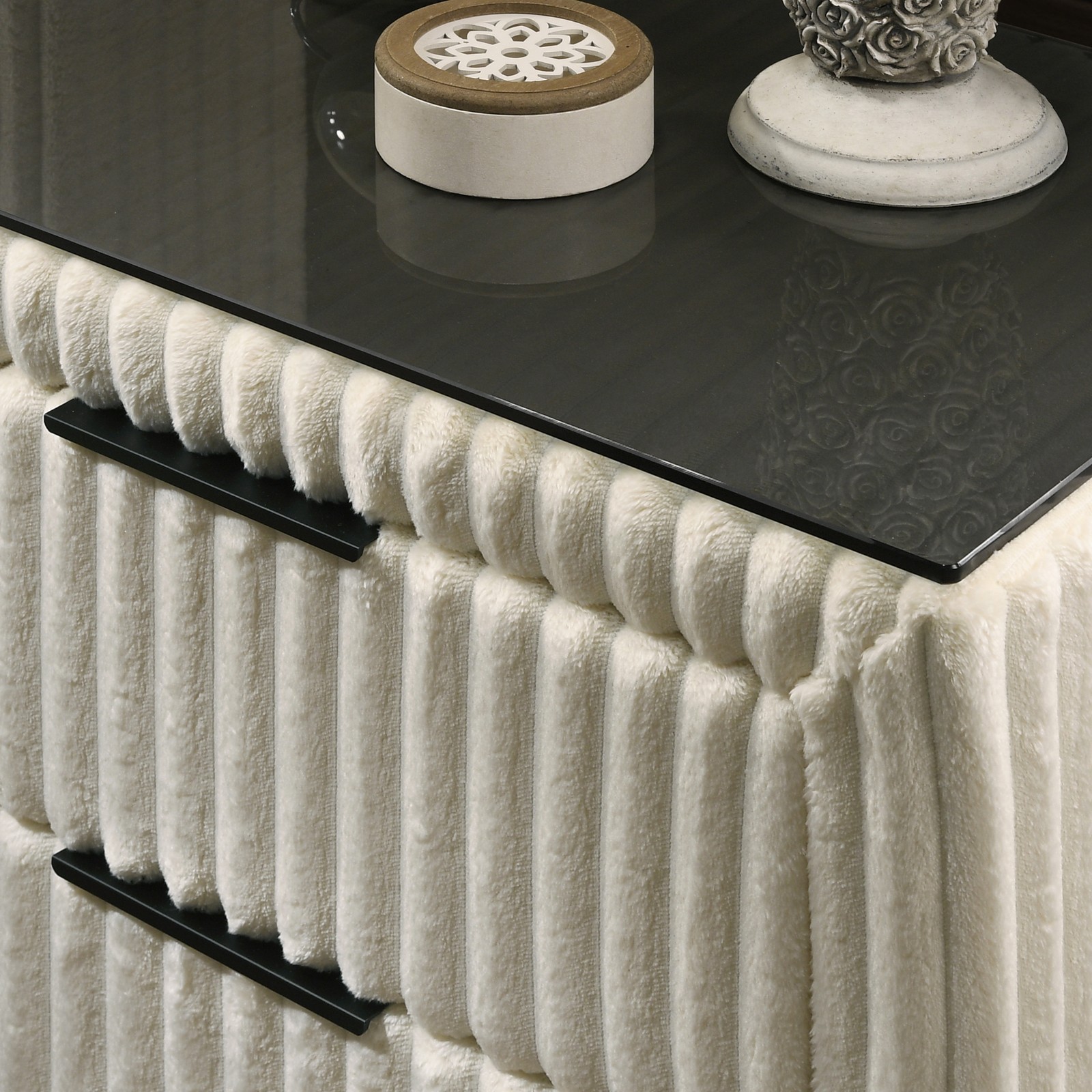 Mavela Wide Wale Corduroy Upholstery Nightstand, Cream