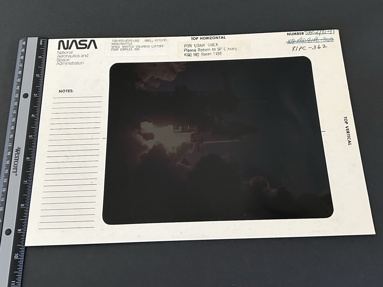 1981 NASA KSC Space Shuttle Columbia STS-1 Liftoff Presentation Transparency-362