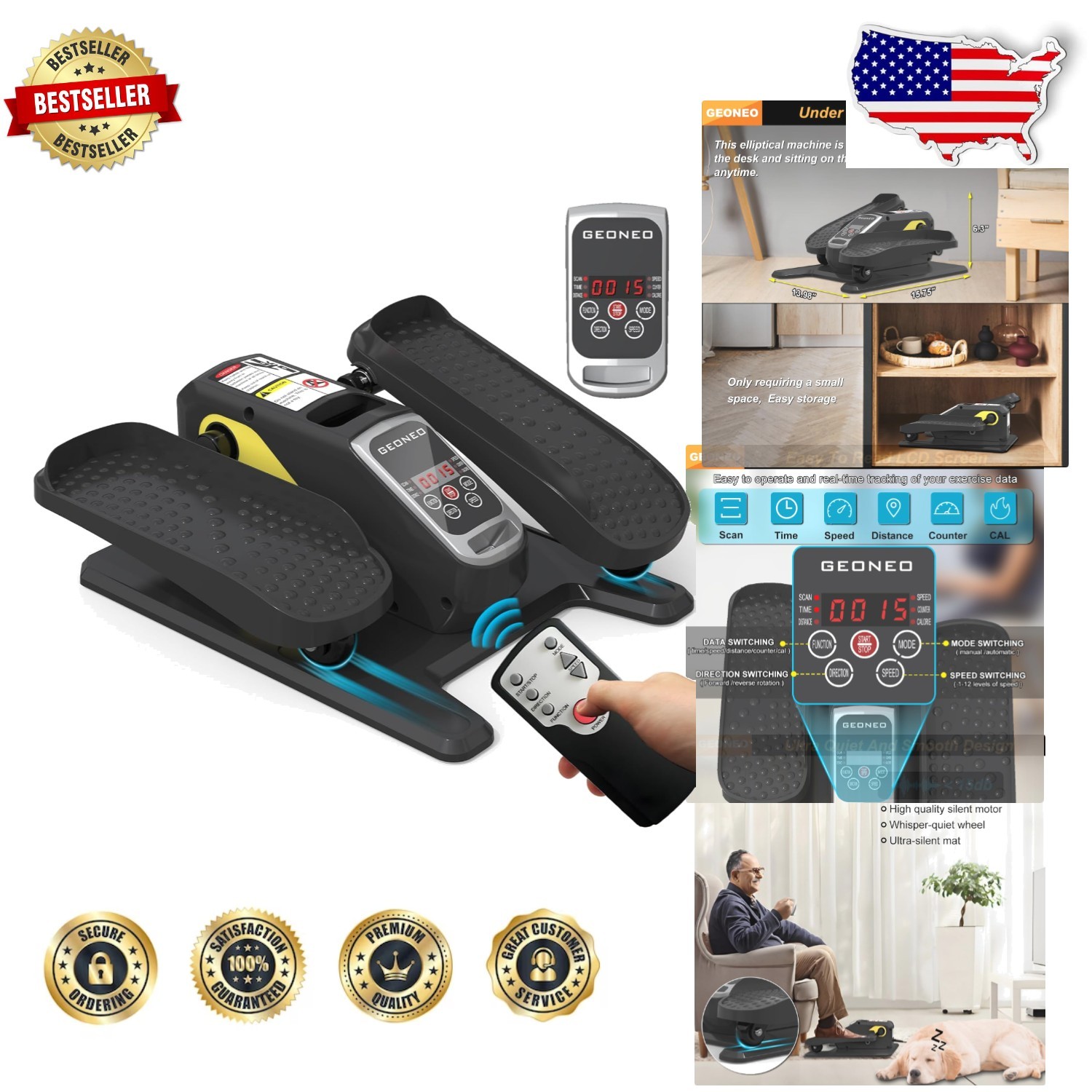 Compact Electric Elliptical Exerciser for Home 15 Programs Remote Control
