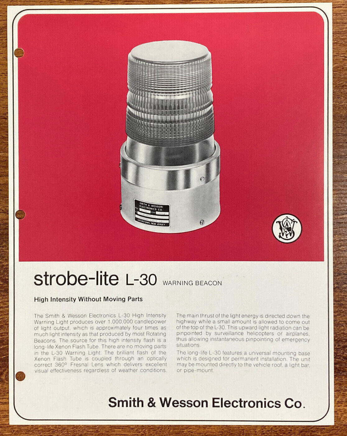 SMITH & WESSON Promo Sales Sheet Strobe Light L30 Police Warning Advertising