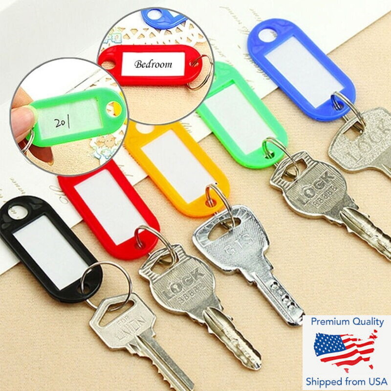 10Pcs Plastic Key Tags Id Label Name Luggage Car Tags Split Ring Baggage Chains