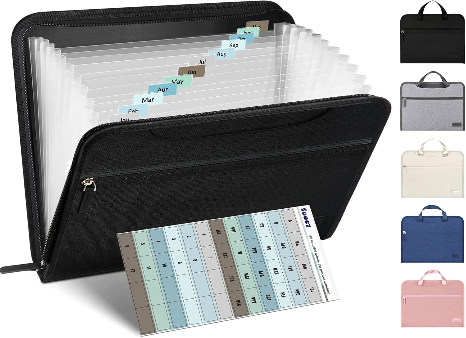 Heavy Duty Accordion File Organizer with Hidden Handle, Portable 12 Pockets Expa