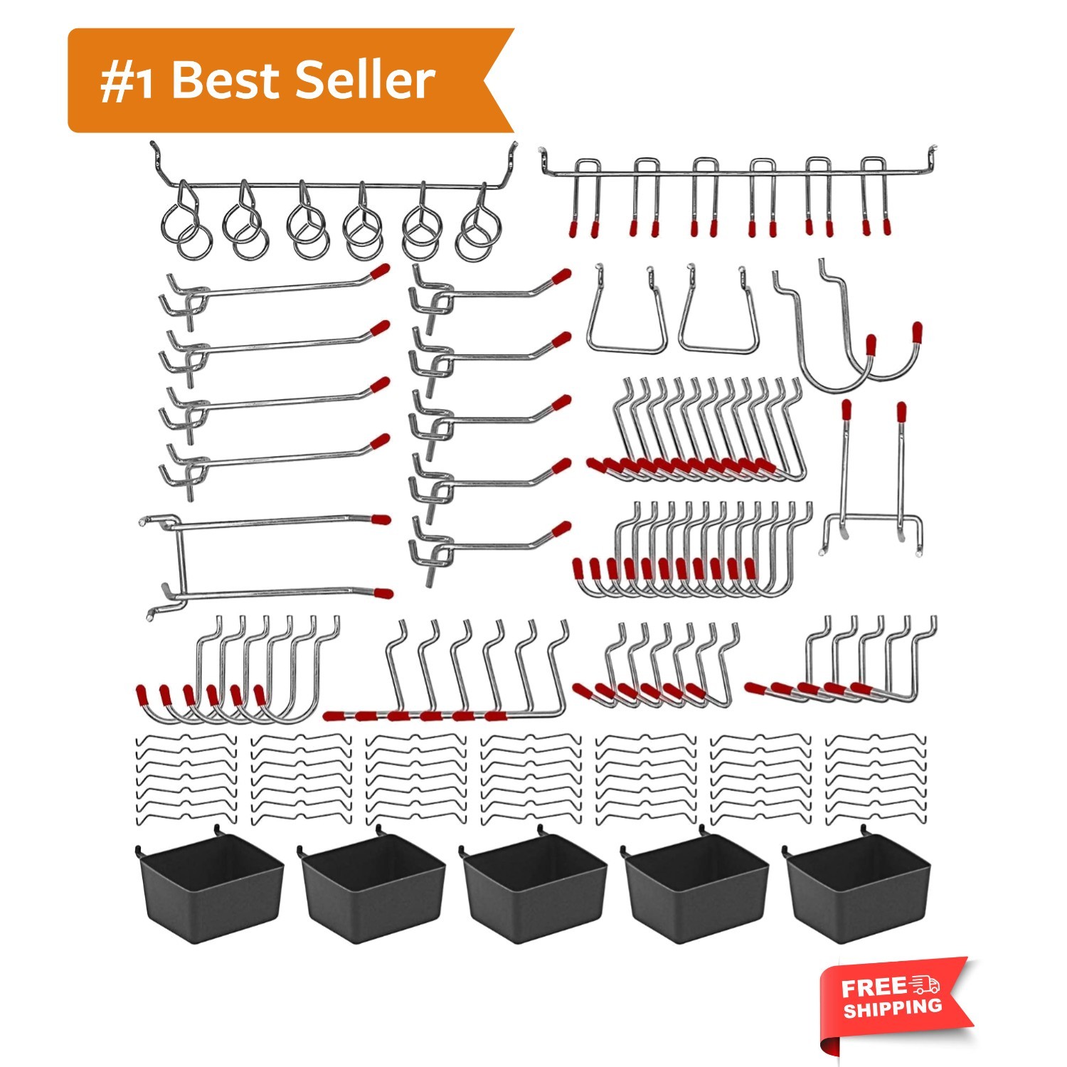 114 pcs Pegboard Hooks Assortment with Metal Hooks Sets, Pegboard Bins, Peg L...