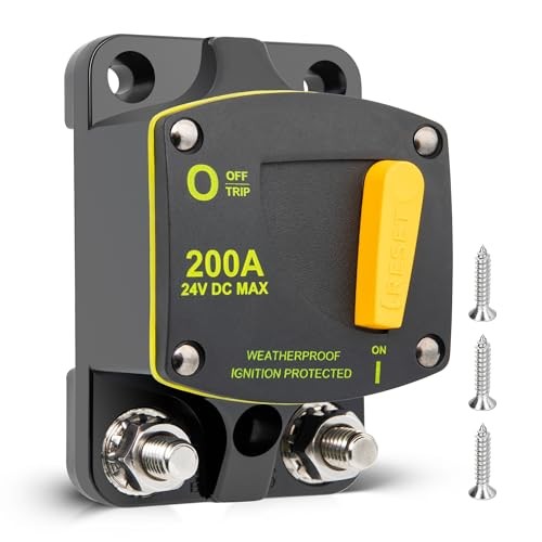 Circuit Breaker Switch Manual Reset DC 12-24V, 5/16"-M8 Stud for Car 200A