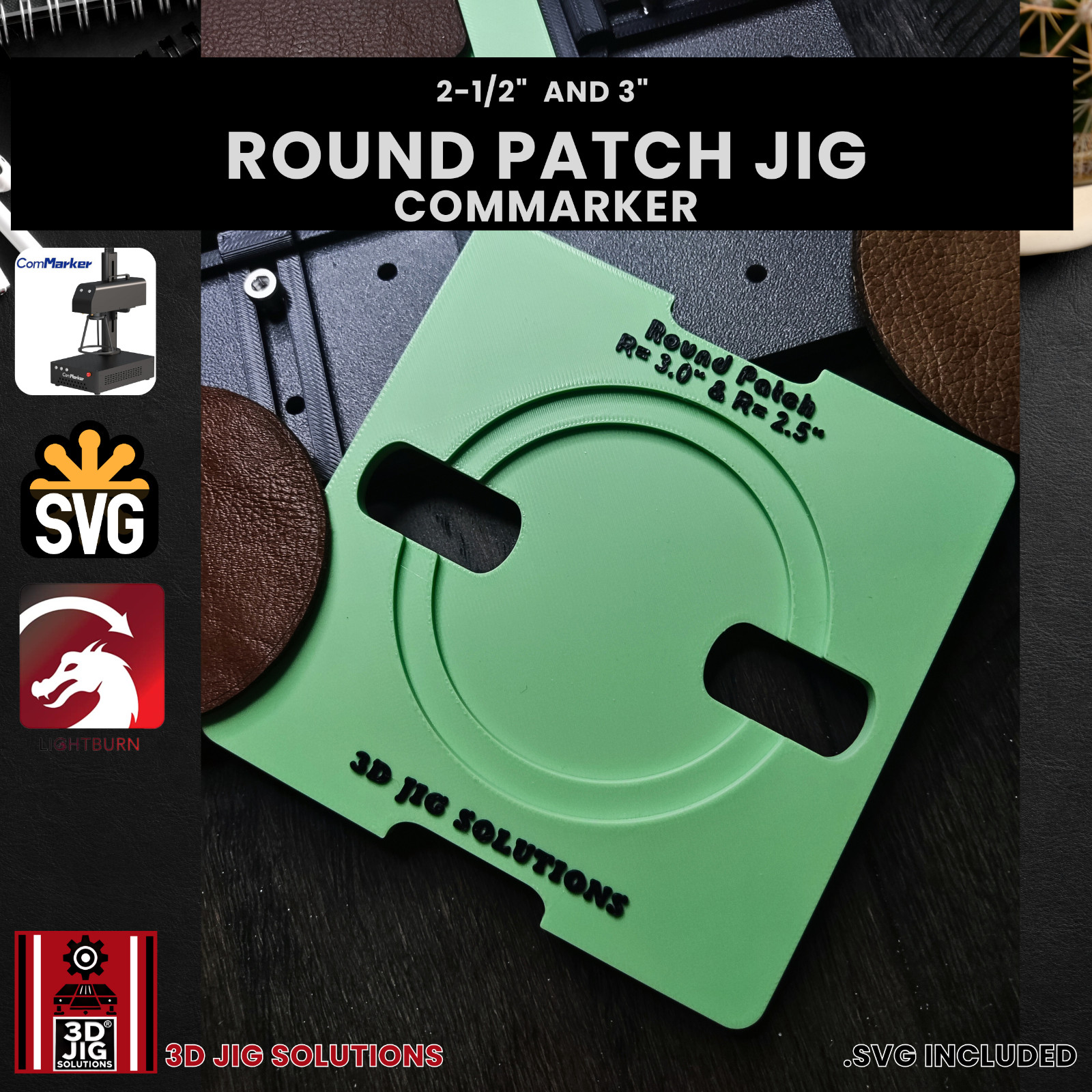ComMarker Round Leather Hat Patch Jig, Fiber Laser Engraving Template, Laser Jig