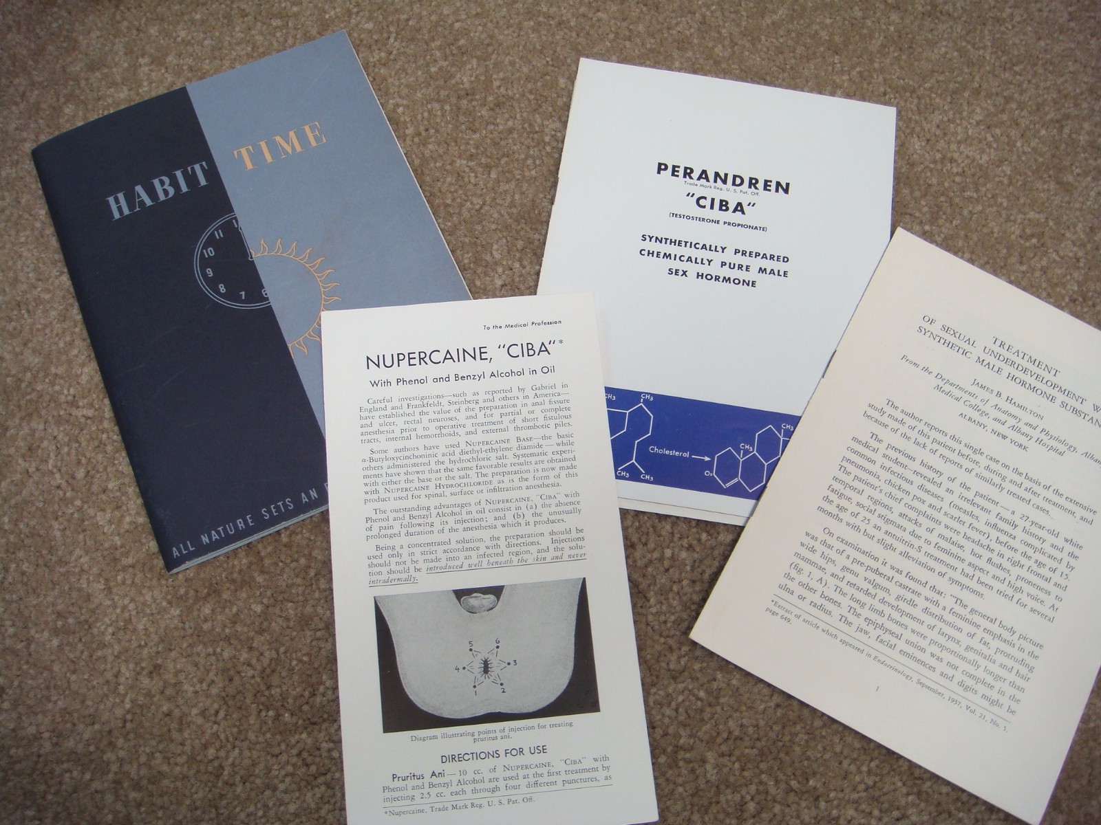 Assorted vintage medical brochures on male hormones and regularity