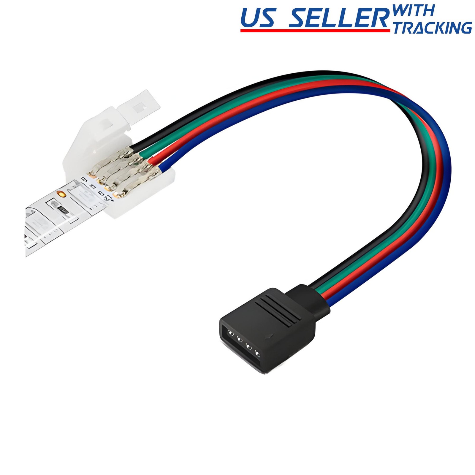 10x 4-wire Solderless Clip to 4-pin Female 6-inch Cable for RGB LED Strip Light