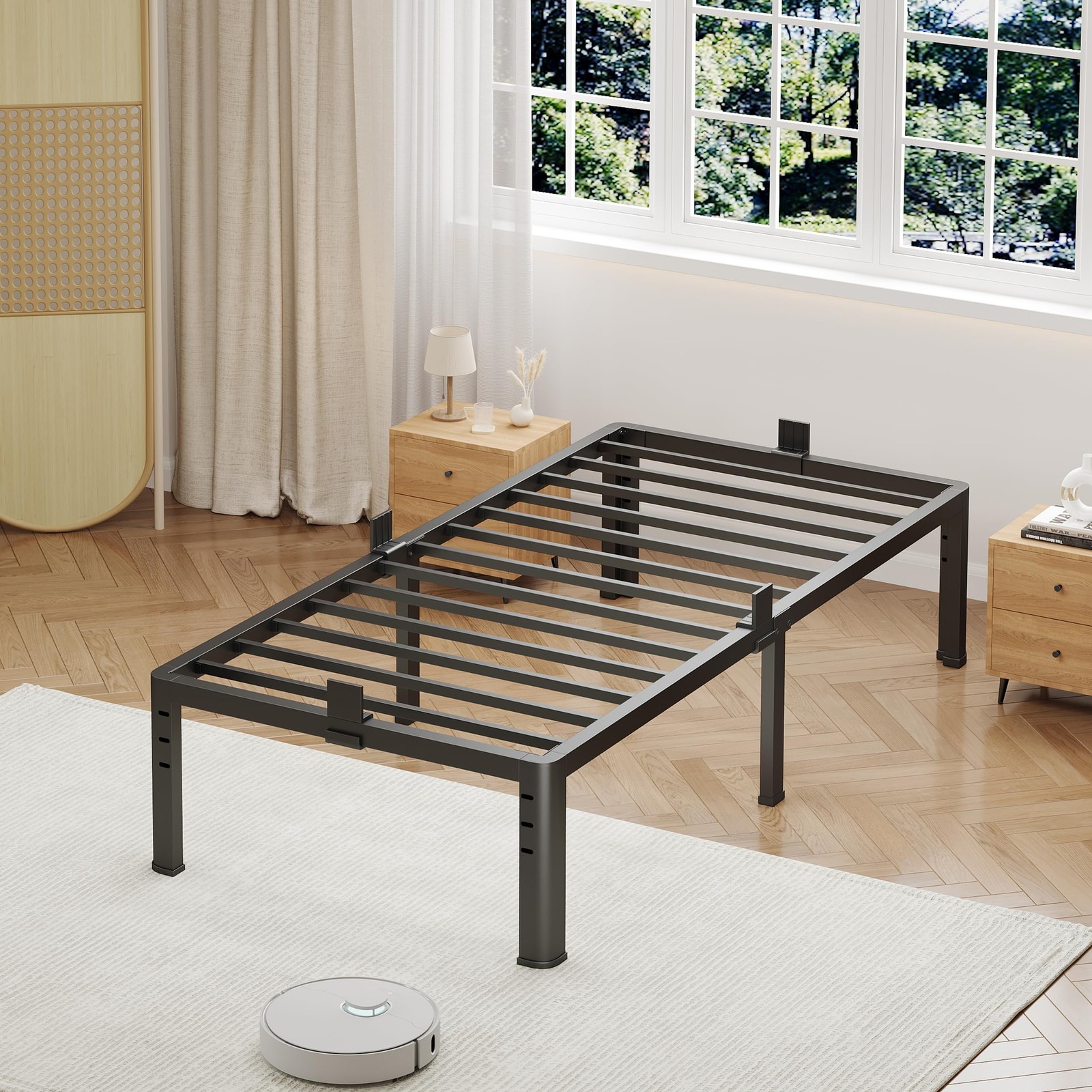 NKZ 14in Twin XL Metal Bed Frame, 3500 lbs Steel Slat, No Box Spring Needed