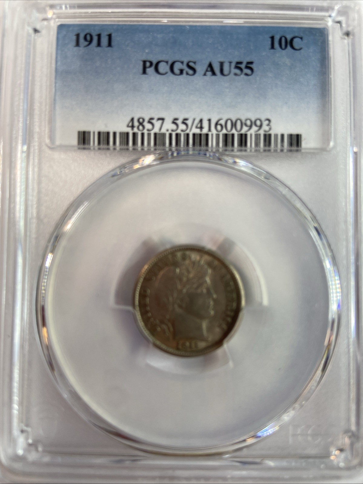 1911-P BARBER DIME PCGS AU55