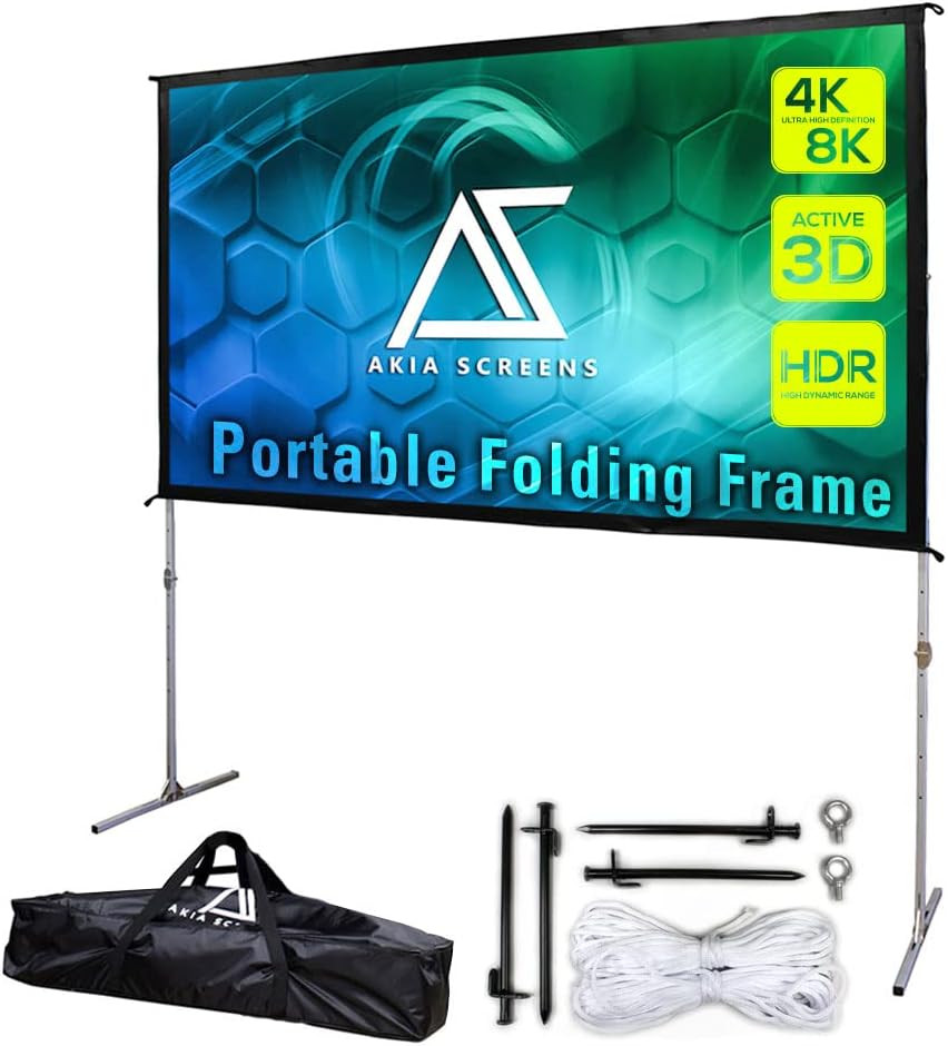 120 Inch Portable Outdoor Projector Screen with Stand and Bag 16:9 8K 4K Ultra H