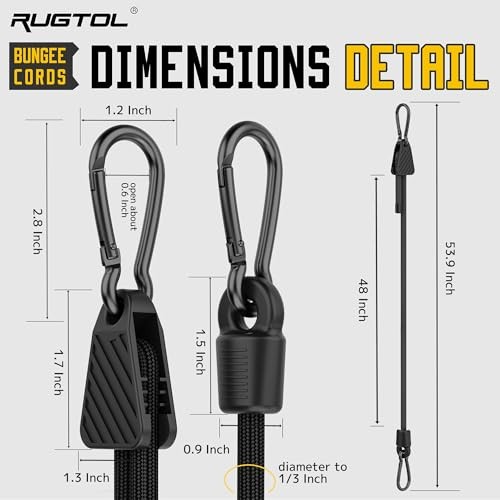 Adjustable Bungee Cords with 48" - 6 Pack - Black Adjustable - 6-Pack - Black