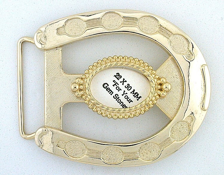 30x22 Oval Cab Horseshoe Eight 10x8 Cabochon Goldplate Buckle Mounting CF154