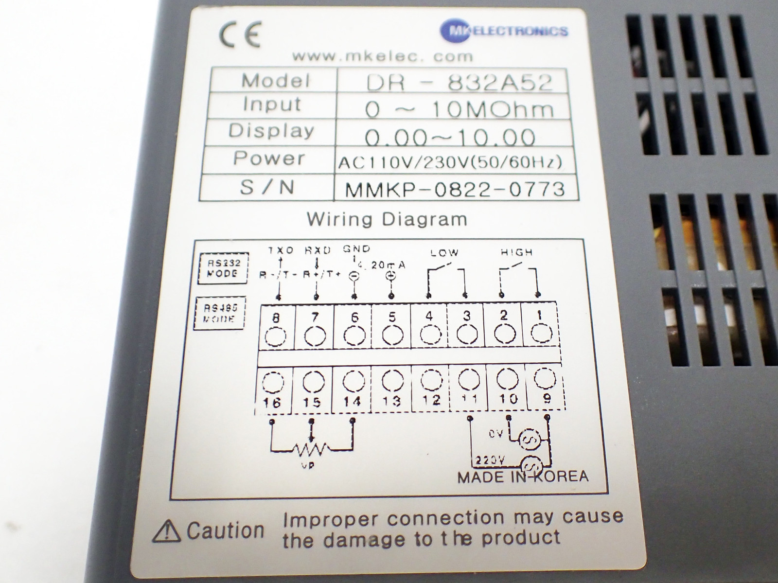 MK ELECTRONICS DR-832A52 DIGITAL MEGA-OHM METER BNIB/NOS