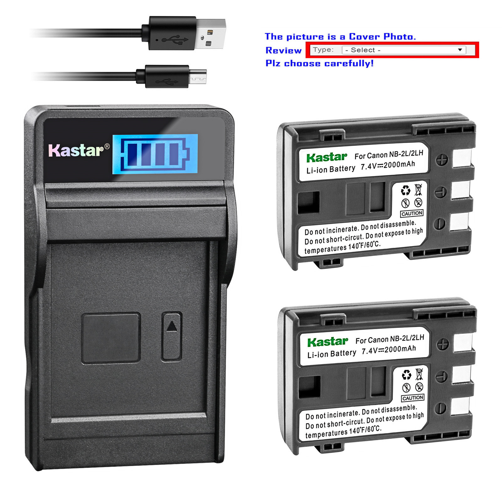 Kastar Battery Charger Canon NB-2L Digital Rebel XT XTi FV500 FVM20 FVM30 FVM100