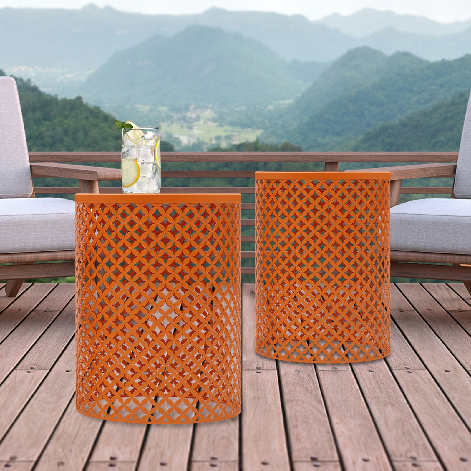 2Pcs Indoor/Outdoor Side Table, Metal Frame Accent Table, Modern End Table
