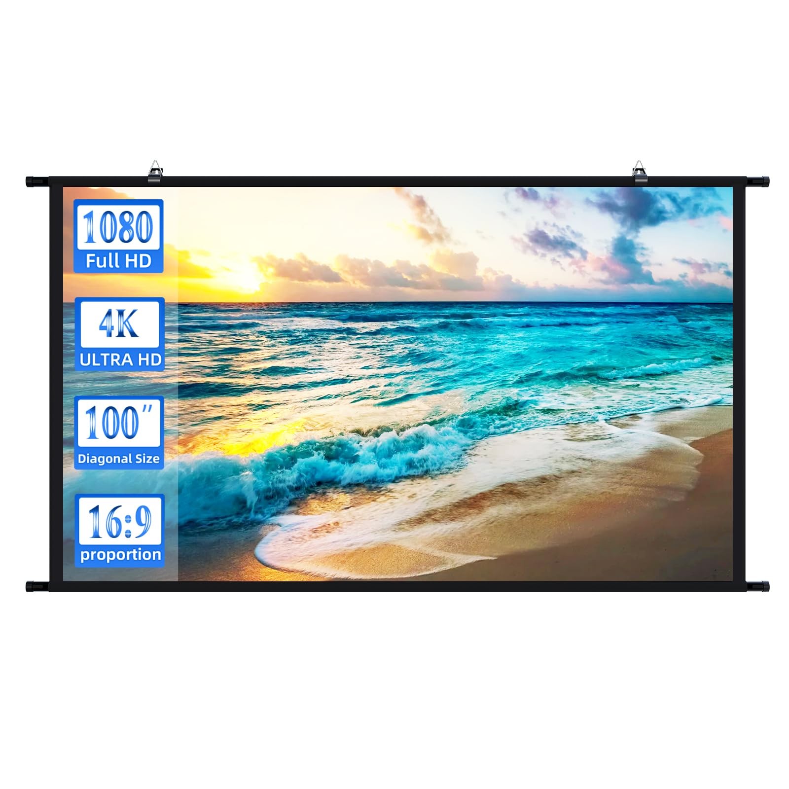 Best Projection Screen 100 Portable Projector Indoor Movie with 169 4K Full HD