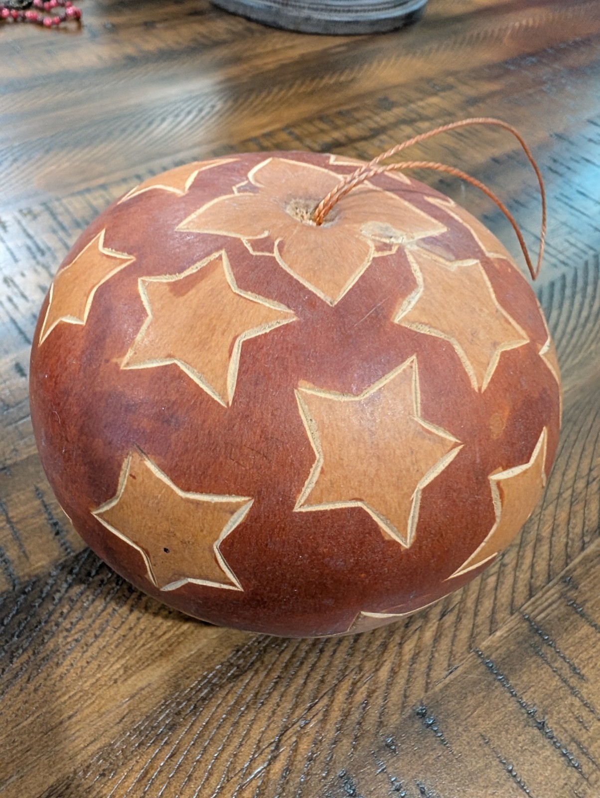Handcrafted Peruvian Gourd Ornament with Star Design Hand Carved
