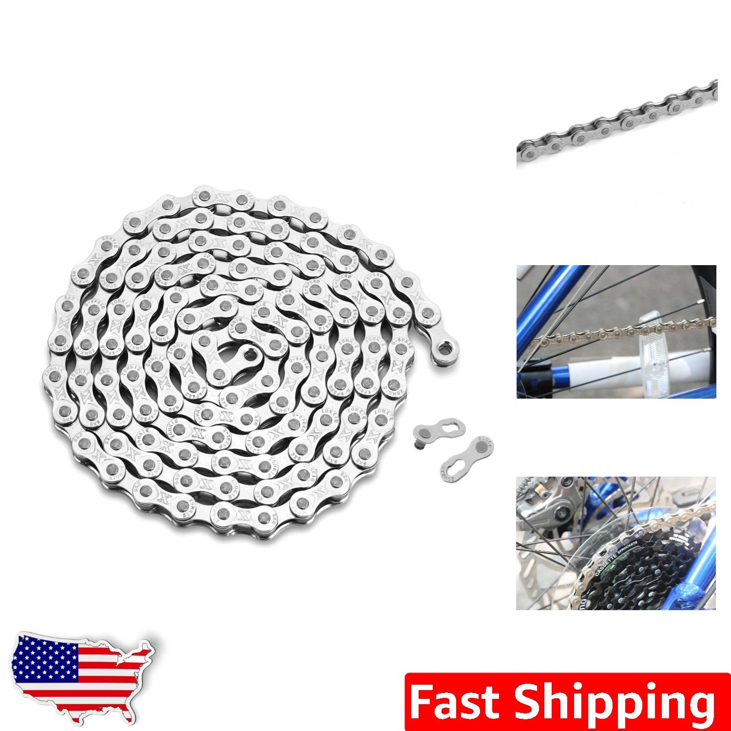 Bike Chain Stainless Steel 116 Links 6/7/8 Speed Easy Install Durable Power T...