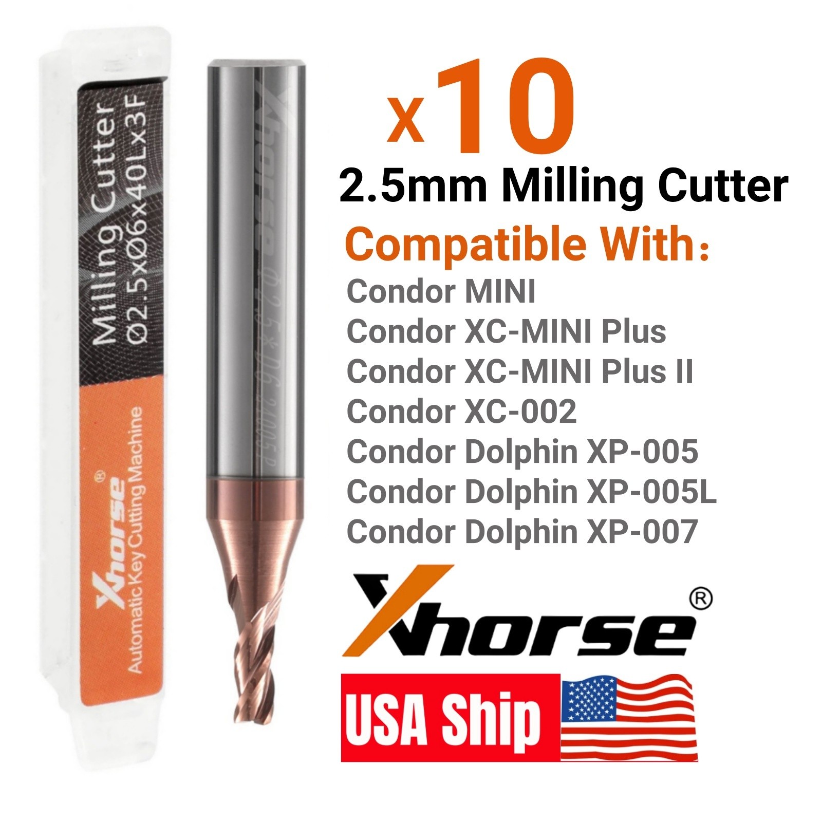 Xhorse 2.5mm Milling Cutter XCMN07EN Work for Condor XC-002/ XP005/XP005L/XP007