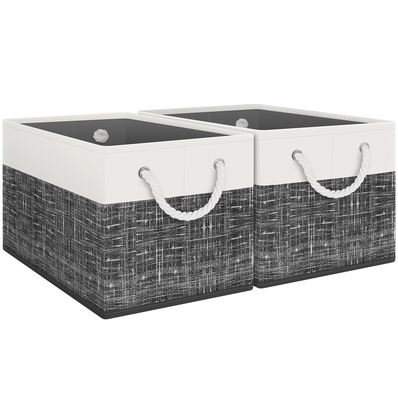 Large Foldable Storage Baskets Rope Handles Closet Boxes White Black 2 Pack