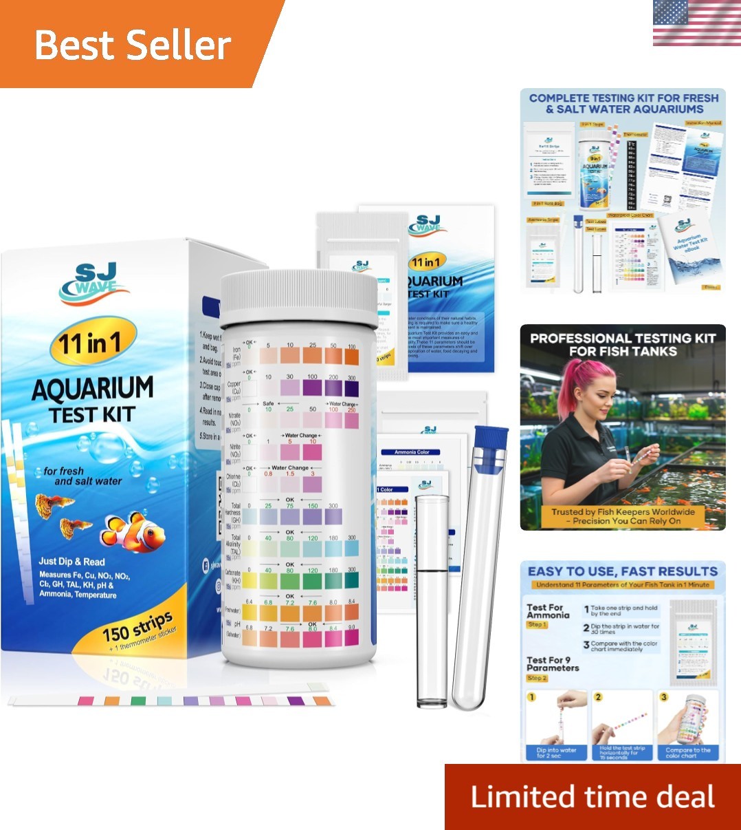 Complete Aquarium Water  Kit with 150 Strips & eBook for Fish Enthusiasts
