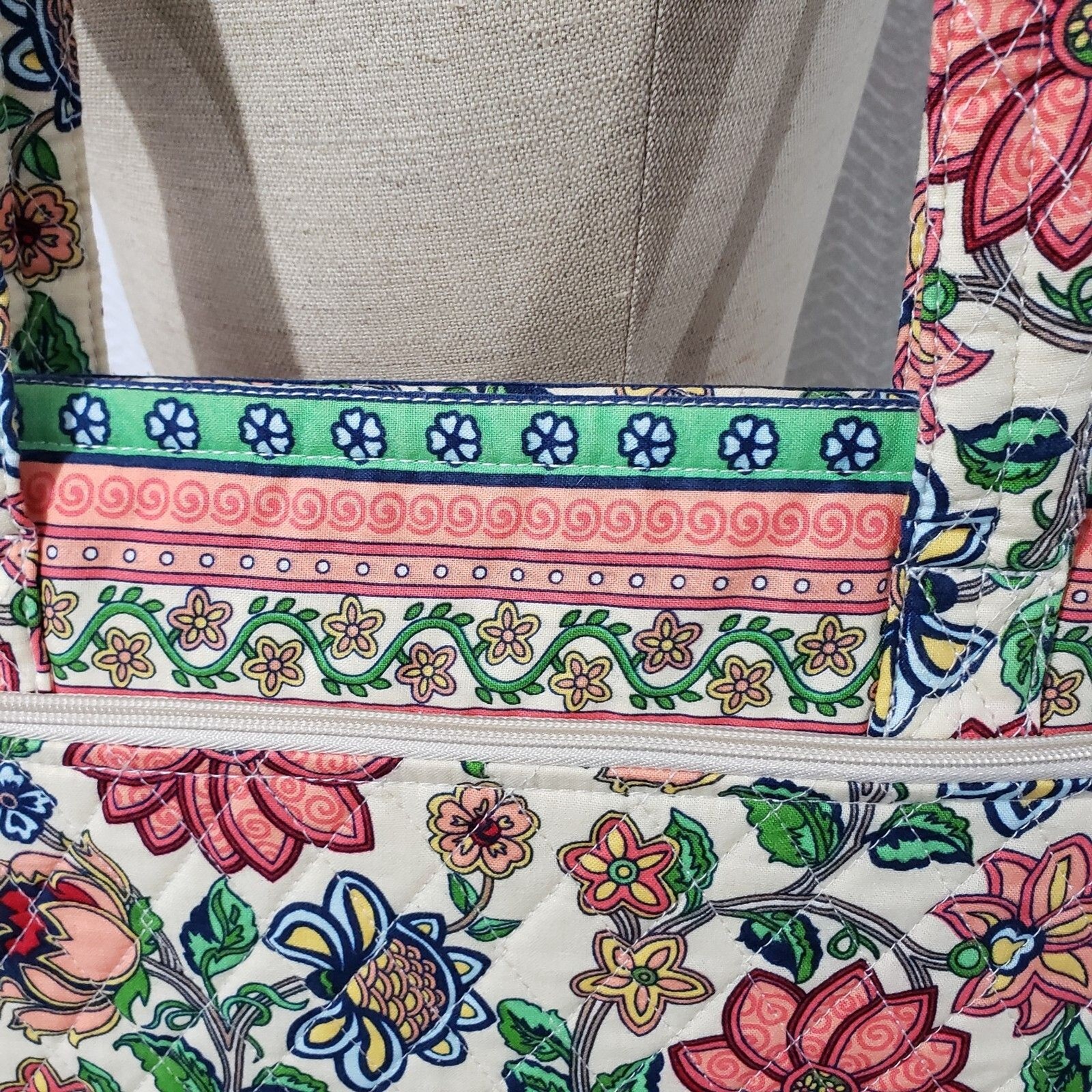 Multicolor Floral Light Cotton Shoulder Bag Zip Closure
