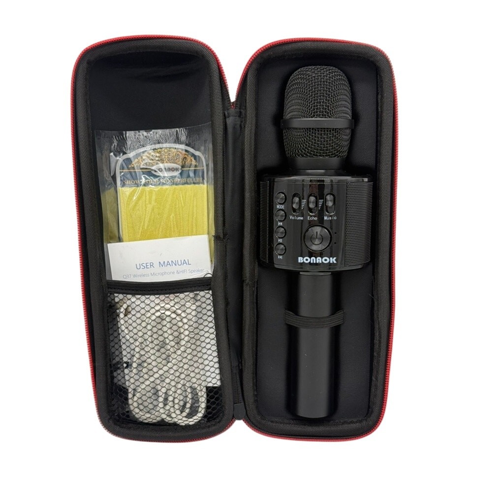 BONAOK Q37 Wireless Bluetooth Karaoke Microphone Speaker Black w/ Case