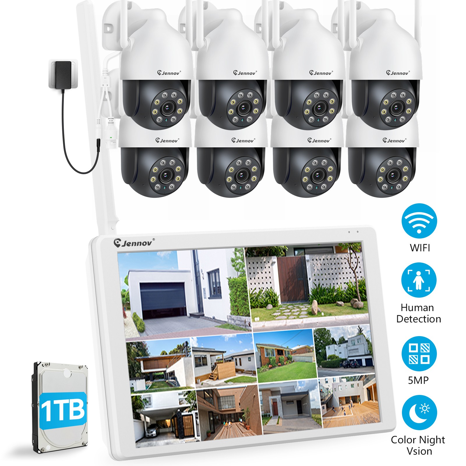 JENNOV Wireless 5MP Security Camera System NVR Two Way Audio Human Detection