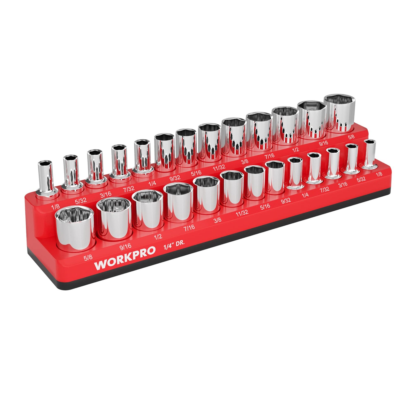 Magnetic Socket Organizer 1/4 Drive SAE Holder Tray 26 Piece Standard Deep