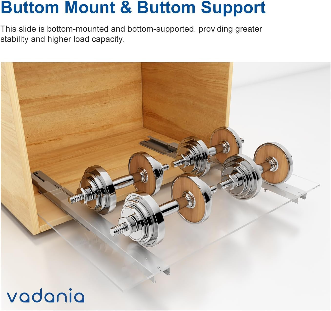 12" Undermount Drawer Slide, Soft Close, Bottom Mounted & Bottom Support, 88 Lb